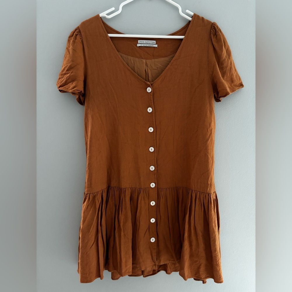 Urban Outfitters Houston Linen Button-Front Drop Waist Dress